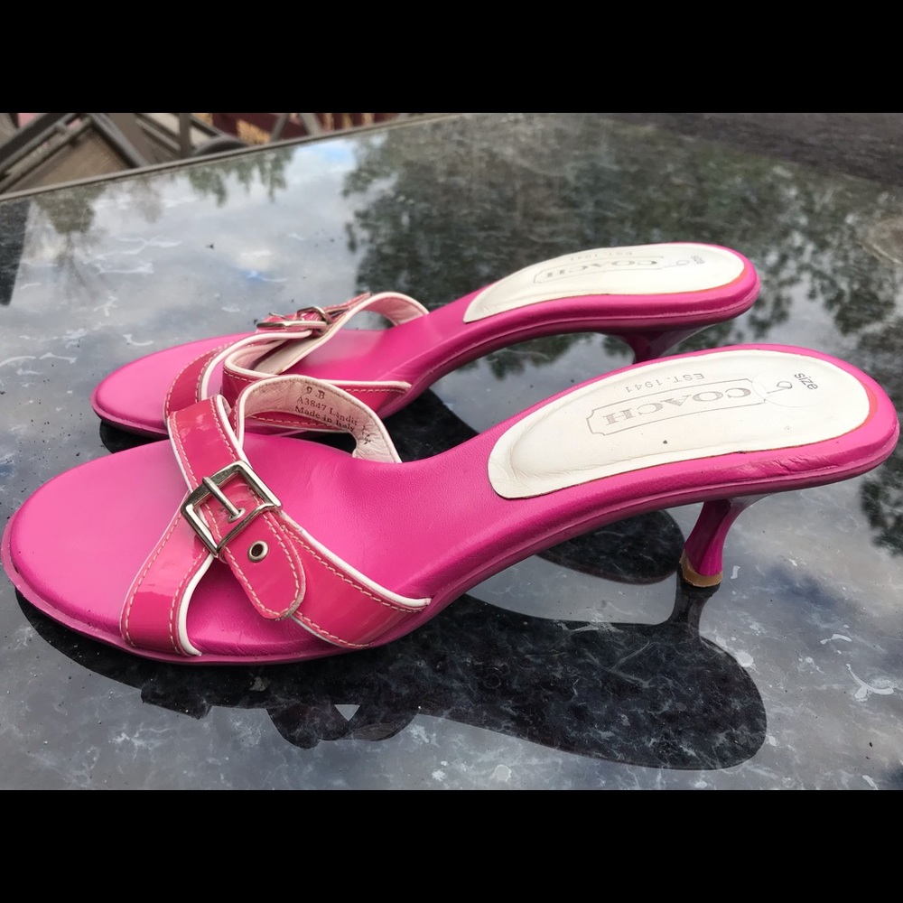 Leather pink and white size 9 Coach sandal.
